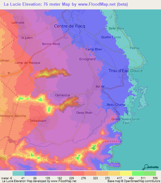 La Lucie,Mauritius Elevation Map