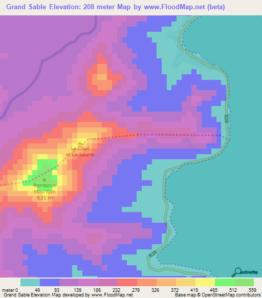 Grand Sable,Mauritius Elevation Map