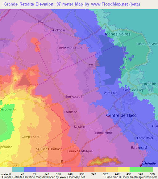Grande Retraite,Mauritius Elevation Map