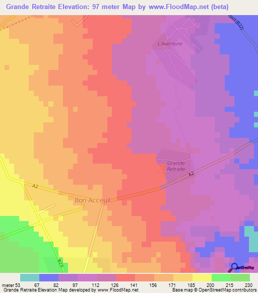 Grande Retraite,Mauritius Elevation Map