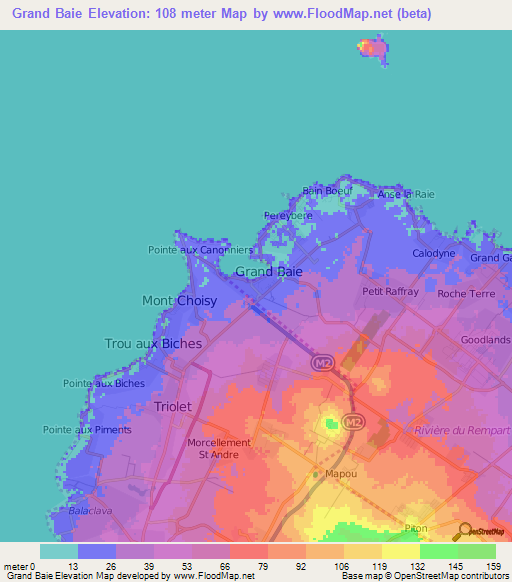Grand Baie,Mauritius Elevation Map