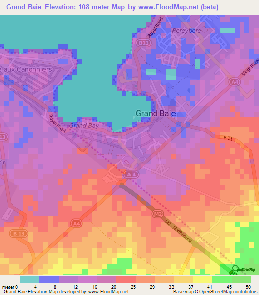 Grand Baie,Mauritius Elevation Map