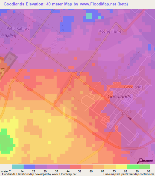 Goodlands,Mauritius Elevation Map
