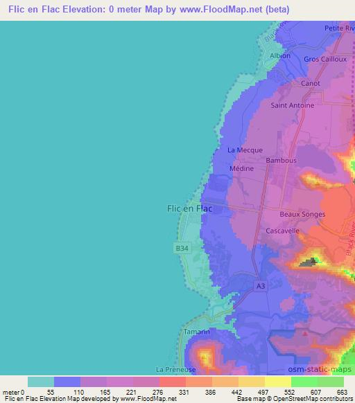 Flic en Flac,Mauritius Elevation Map