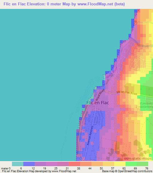 Flic en Flac,Mauritius Elevation Map