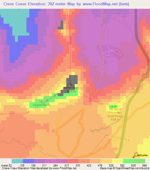 Creve Coeur,Mauritius Elevation Map