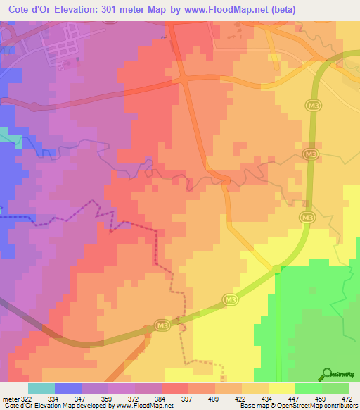 Cote d'Or,Mauritius Elevation Map