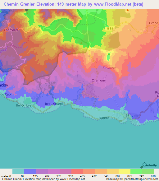Chemin Grenier,Mauritius Elevation Map