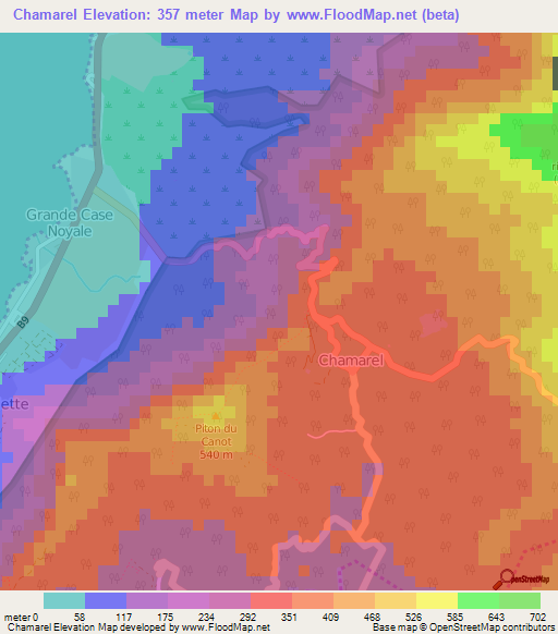 Chamarel,Mauritius Elevation Map