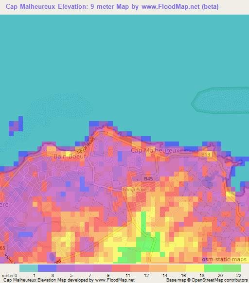 Cap Malheureux,Mauritius Elevation Map