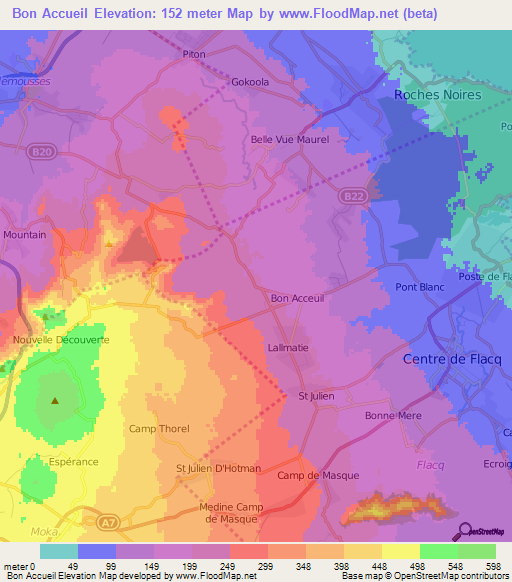 Bon Accueil,Mauritius Elevation Map