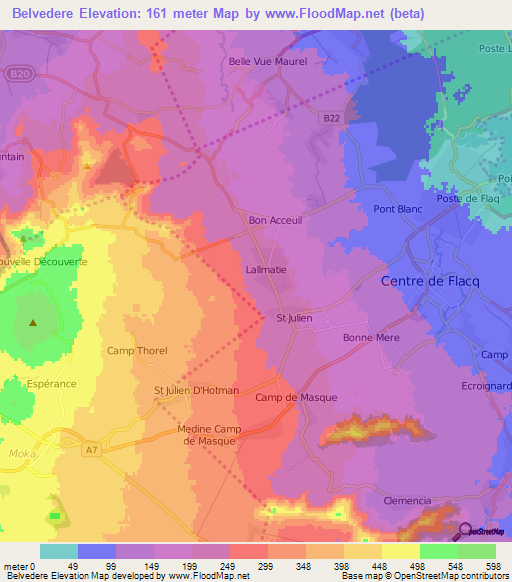 Belvedere,Mauritius Elevation Map