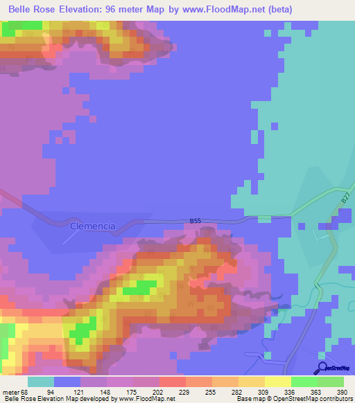Belle Rose,Mauritius Elevation Map