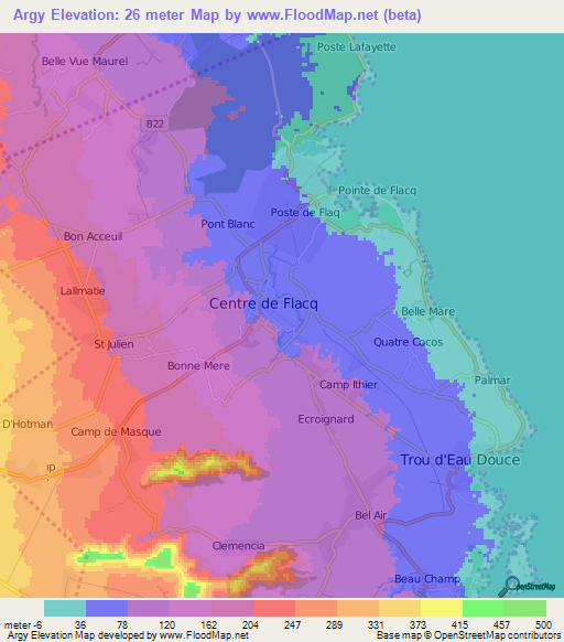 Argy,Mauritius Elevation Map