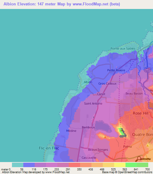 Elevation of Albion,Mauritius Elevation Map, Topography, Contour