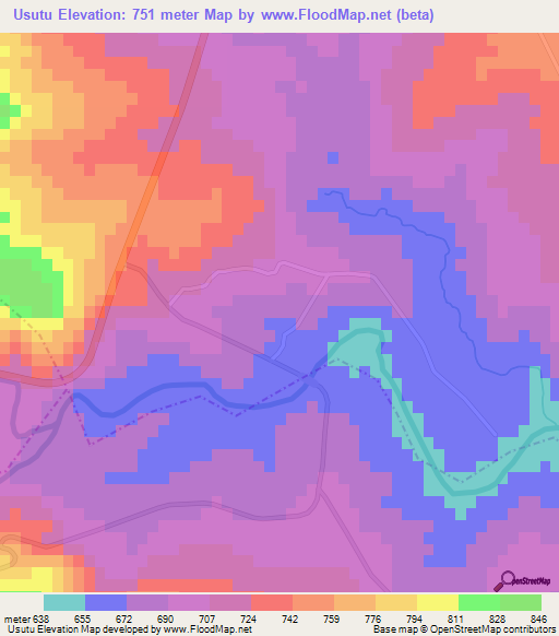 Usutu,Swaziland Elevation Map
