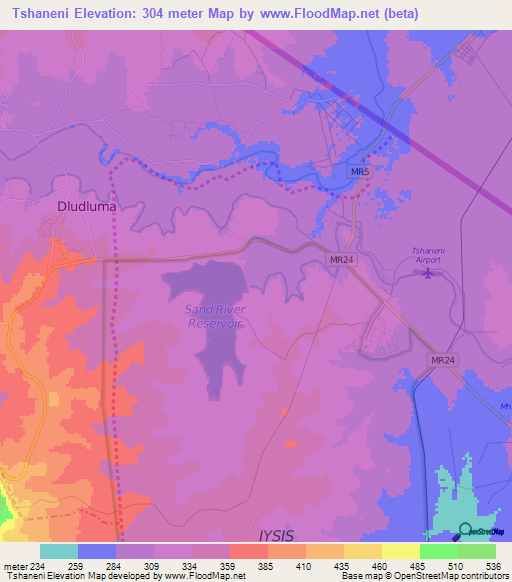 Tshaneni,Swaziland Elevation Map