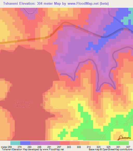 Tshaneni,Swaziland Elevation Map