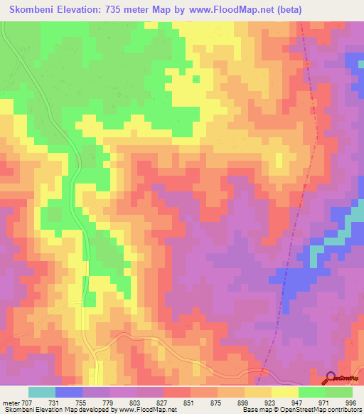 Skombeni,Swaziland Elevation Map