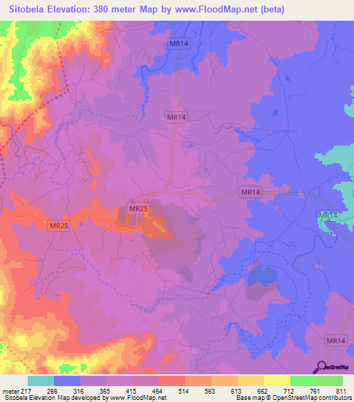 Sitobela,Swaziland Elevation Map