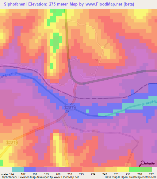 Siphofaneni,Swaziland Elevation Map