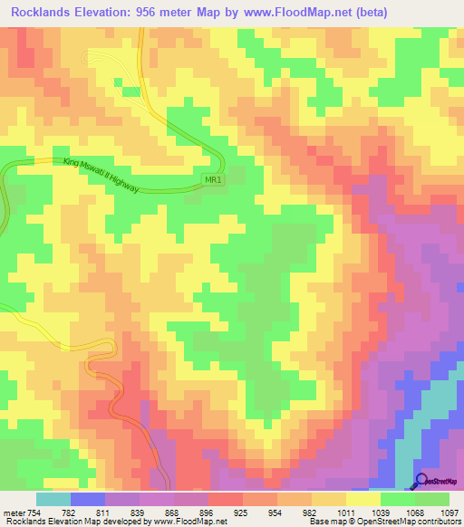 Rocklands,Swaziland Elevation Map