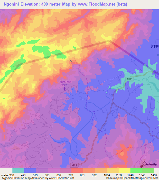 Ngonini,Swaziland Elevation Map