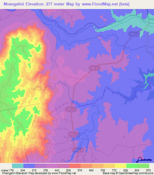Mvangatini,Swaziland Elevation Map
