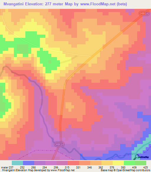 Mvangatini,Swaziland Elevation Map