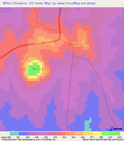 Mliba,Swaziland Elevation Map