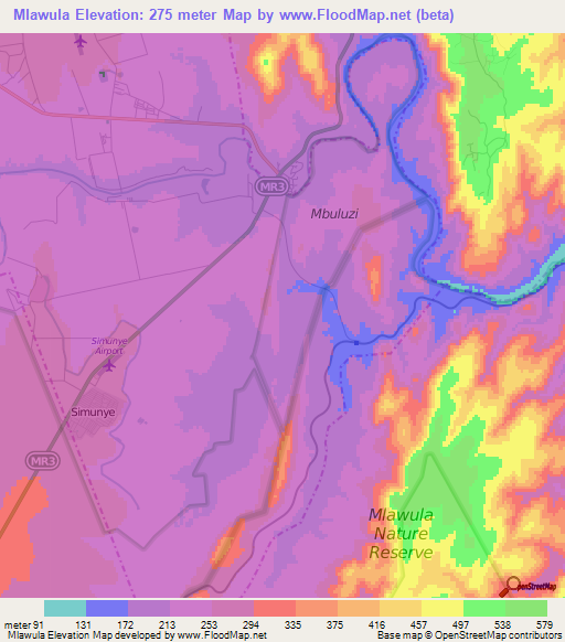 Mlawula,Swaziland Elevation Map