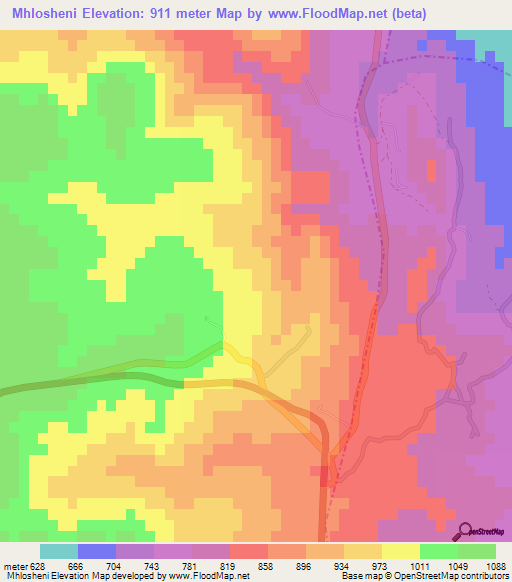 Mhlosheni,Swaziland Elevation Map