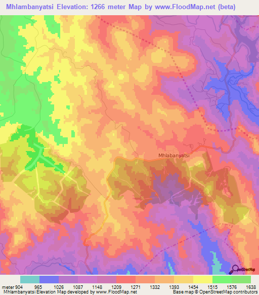 Mhlambanyatsi,Swaziland Elevation Map