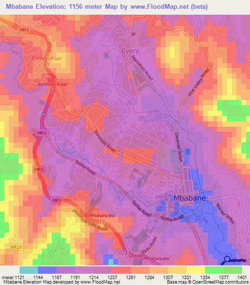 Mbabane,Swaziland Elevation Map