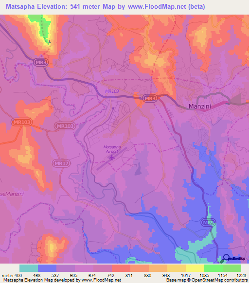 Matsapha,Swaziland Elevation Map
