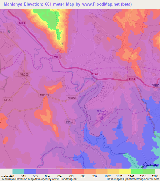 Mahlanya,Swaziland Elevation Map