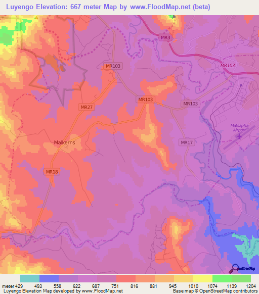 Luyengo,Swaziland Elevation Map