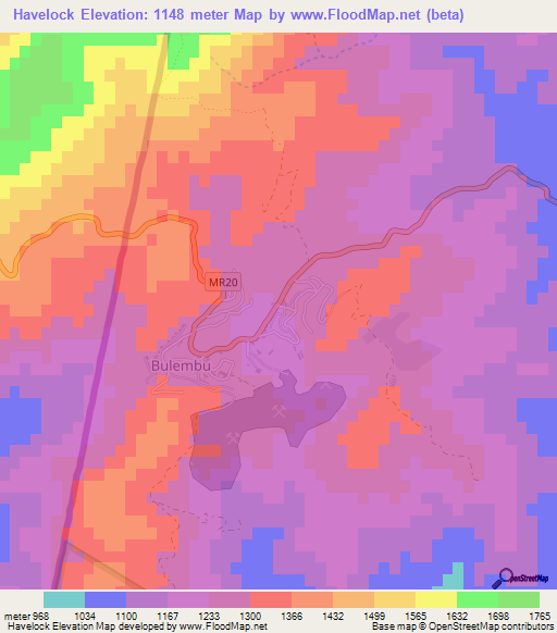 Havelock,Swaziland Elevation Map