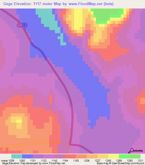 Gege,Swaziland Elevation Map