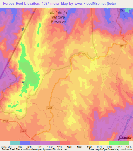 Forbes Reef,Swaziland Elevation Map