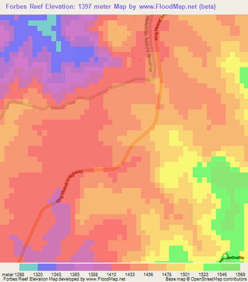 Forbes Reef,Swaziland Elevation Map
