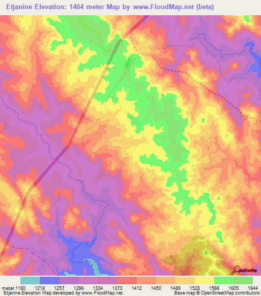 Etjanine,Swaziland Elevation Map