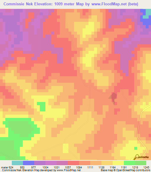 Commissie Nek,Swaziland Elevation Map