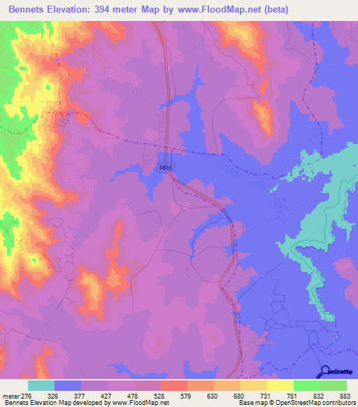 Bennets,Swaziland Elevation Map