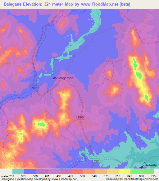 Balegane,Swaziland Elevation Map