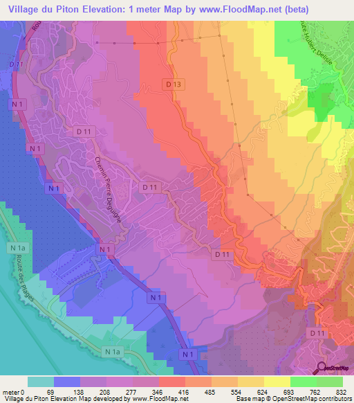 Village du Piton,Reunion Elevation Map