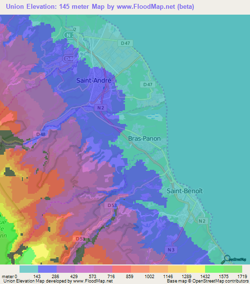 Union,Reunion Elevation Map
