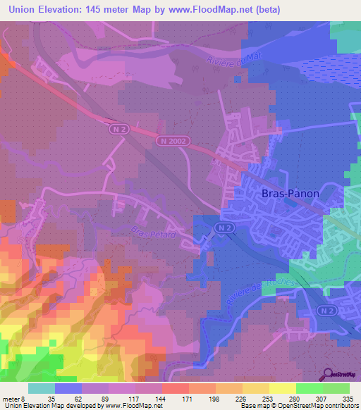 Union,Reunion Elevation Map