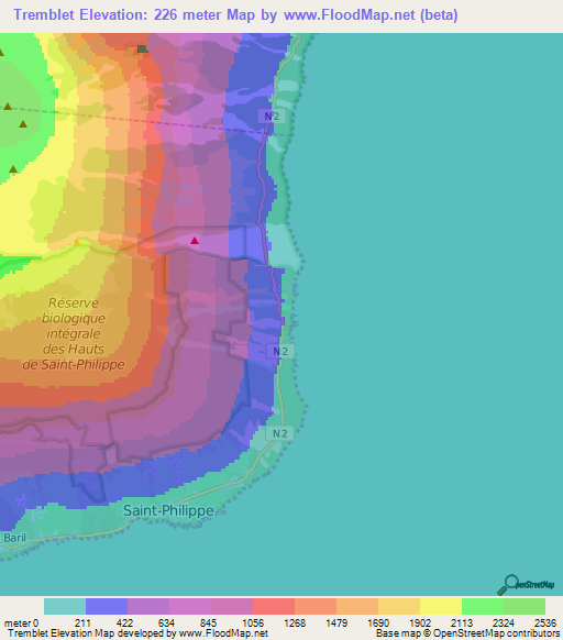 Tremblet,Reunion Elevation Map