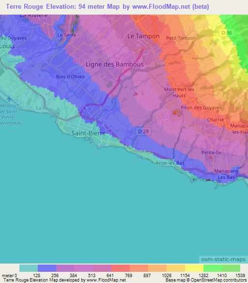 Terre Rouge,Reunion Elevation Map